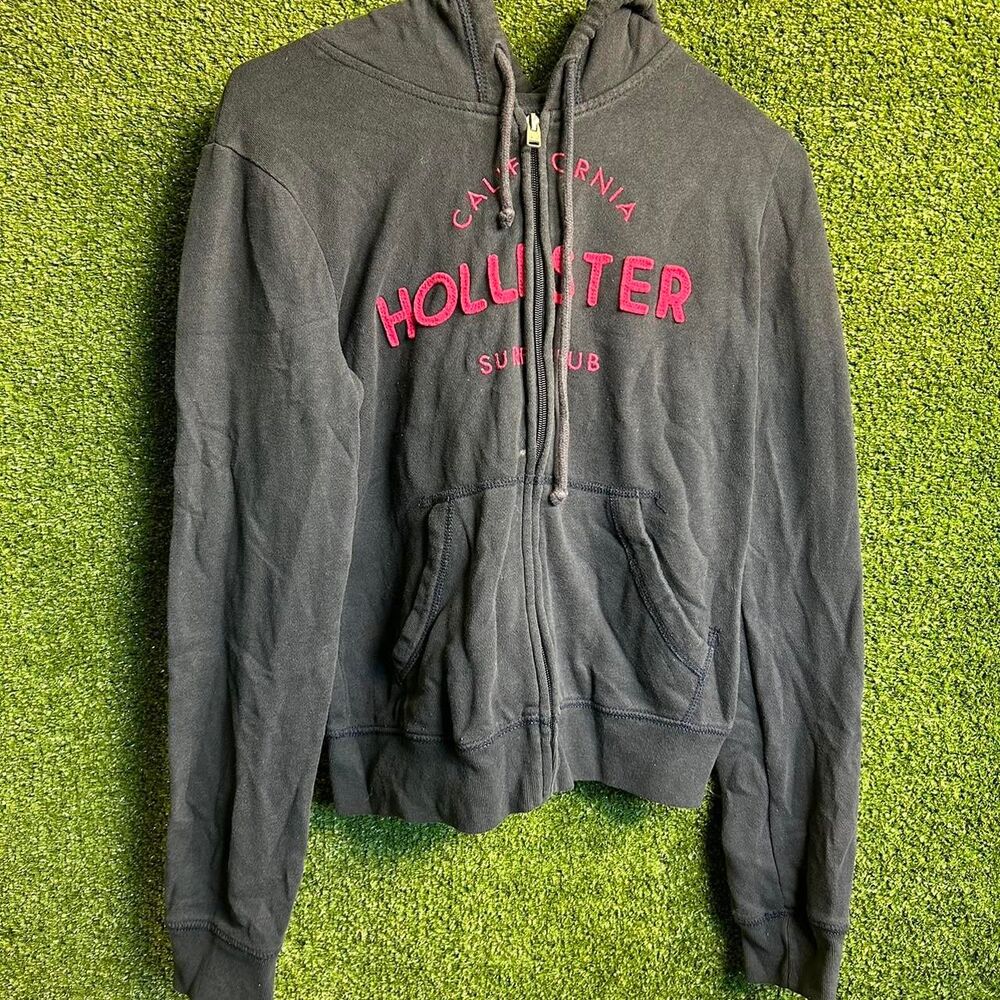 Hollister-co Women's Black and Navy Hoodie